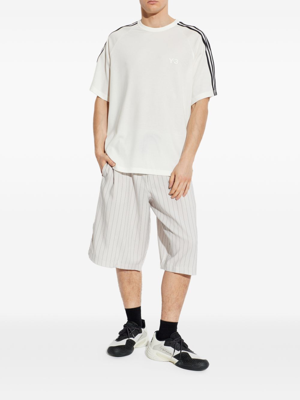 Bermuda gessati con coulisse in bianco Y-3 - uomo 