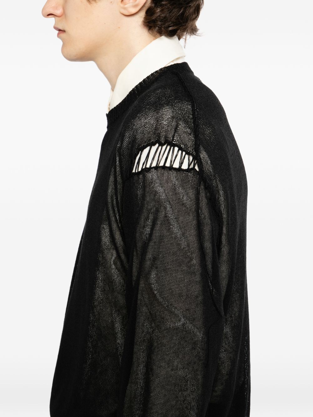 Maglione girocollo con effetto vissuto in nero Yohji yamamoto - uomo 