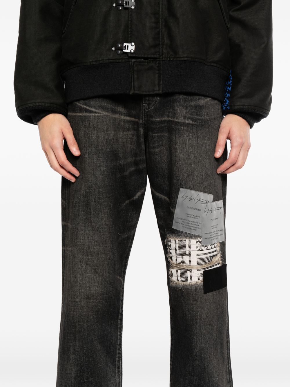 Jeans con patch savage in nero Yohji yamamoto - uomo<BR/> 