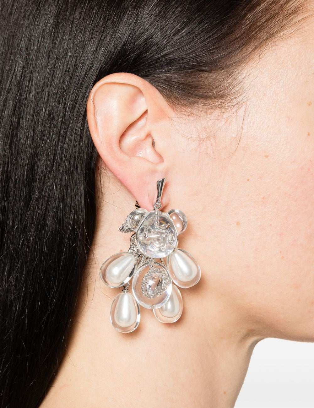 Orecchino a forma di orsetto in argento e bianco Yvmin - donna 