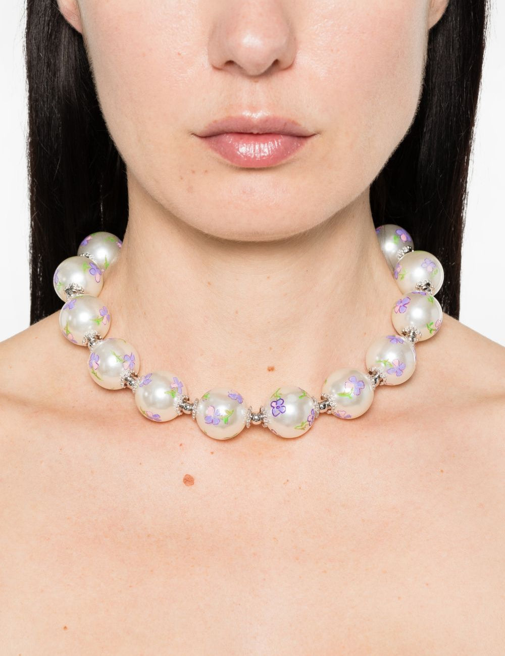 Collana con perline floreali in argento Yvmin - donna 