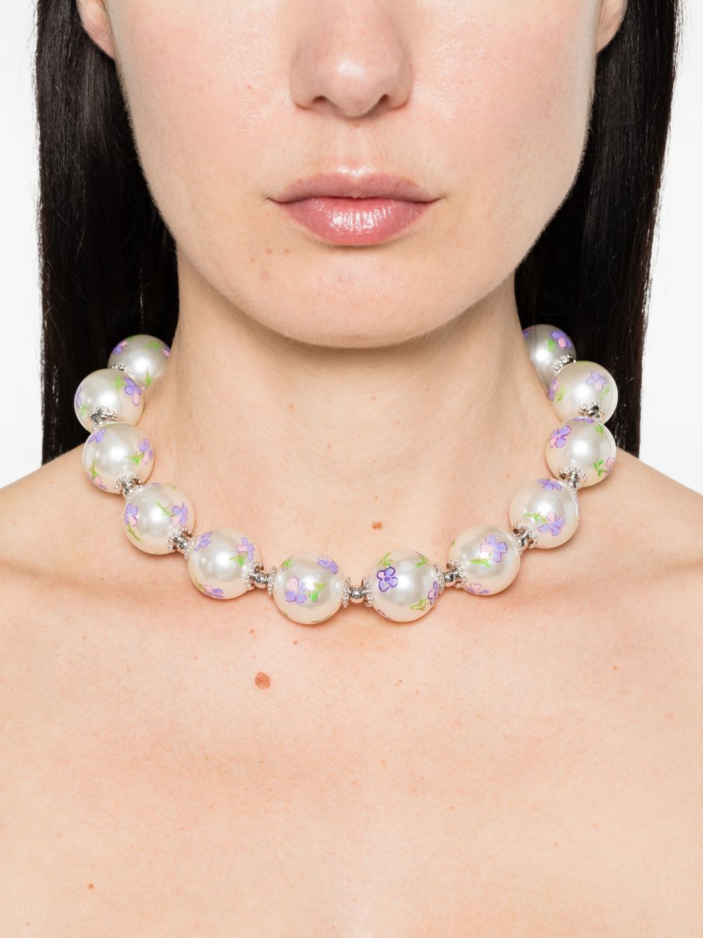Collana con perline floreali in argento Yvmin - donna 