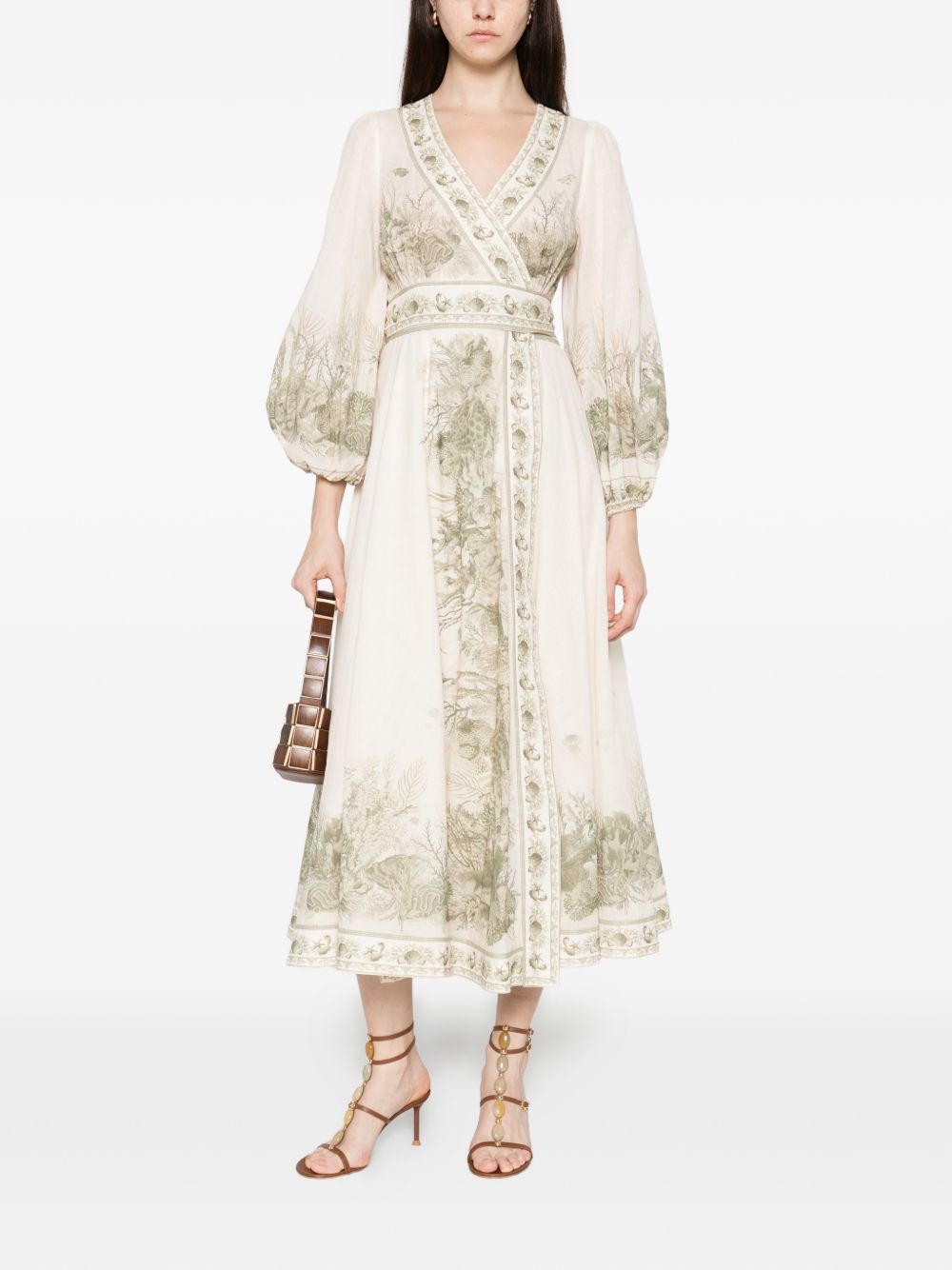 Abito midi a portafoglio Wanderlust in avorio Zimmermann - donna 