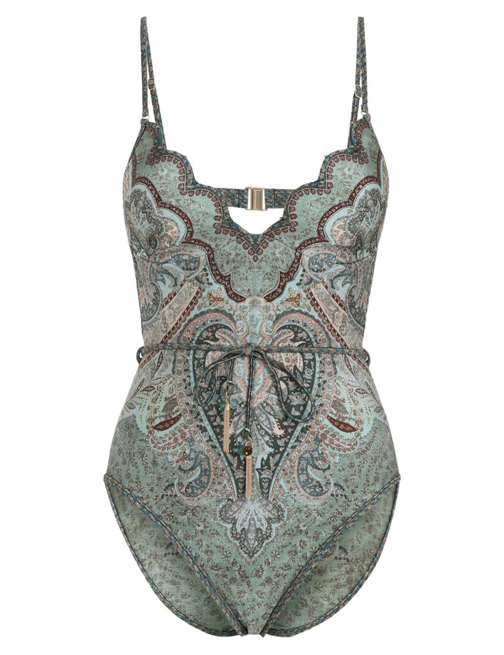 Costume intero Wanderlust con bordo a smerlo in verde Zimmermann - donna 