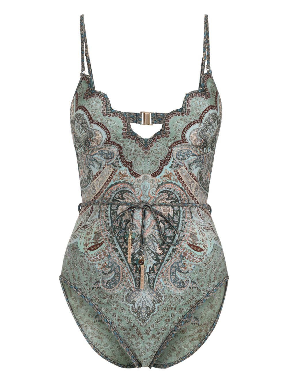 Costume intero Wanderlust con bordo a smerlo in verde Zimmermann - donna 