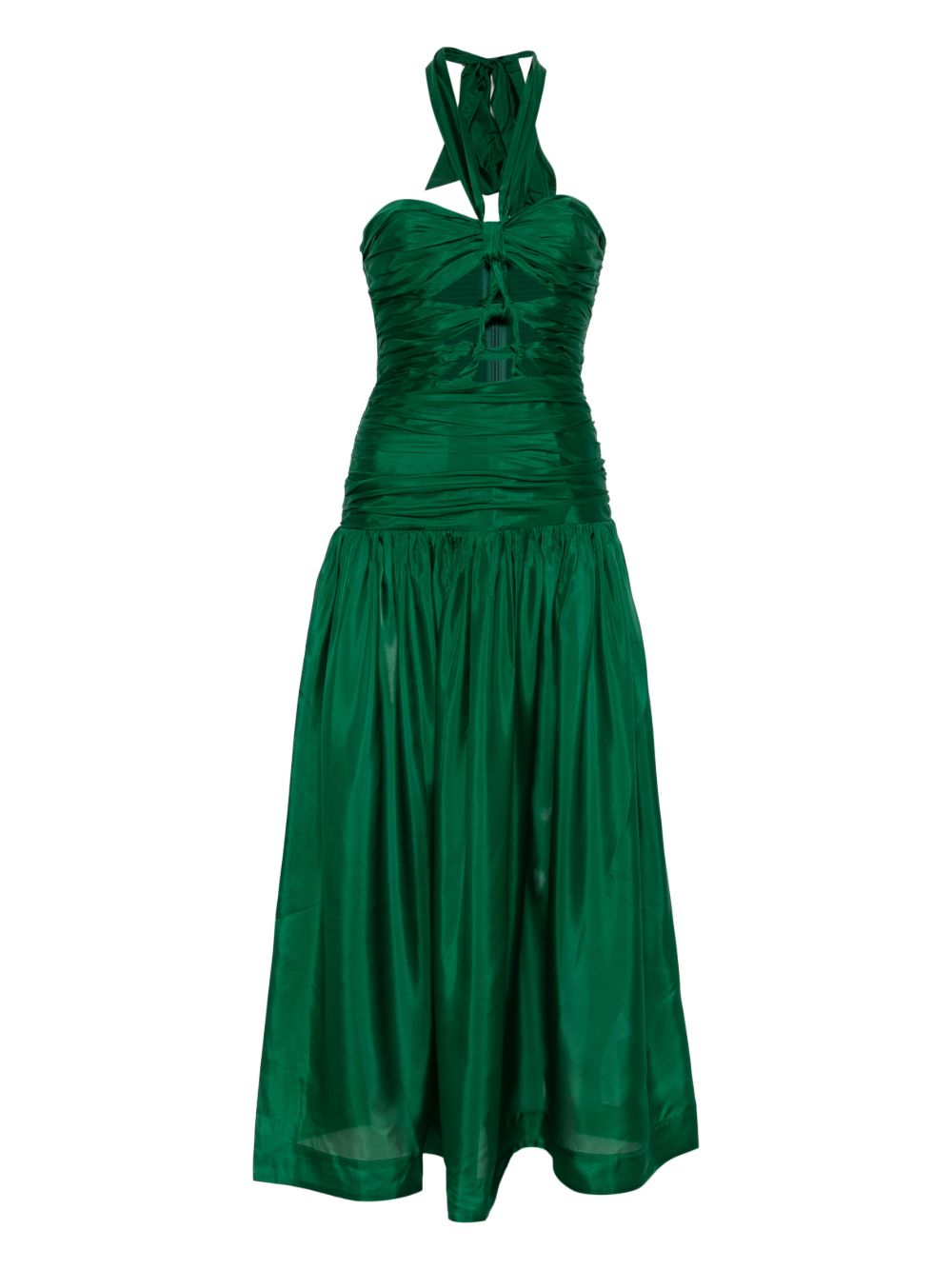 Abito midi con scollo a v e ruches in verde Zimmermann - donna 
