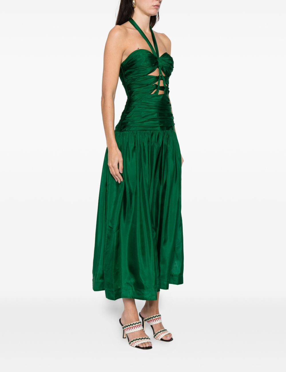 Abito midi con scollo a v e ruches in verde Zimmermann - donna 
