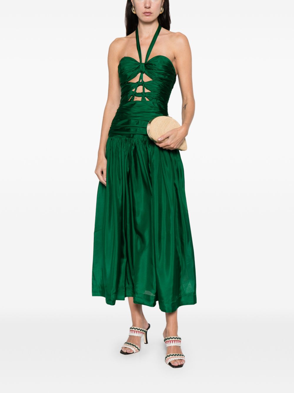 Abito midi con scollo a v e ruches in verde Zimmermann - donna 