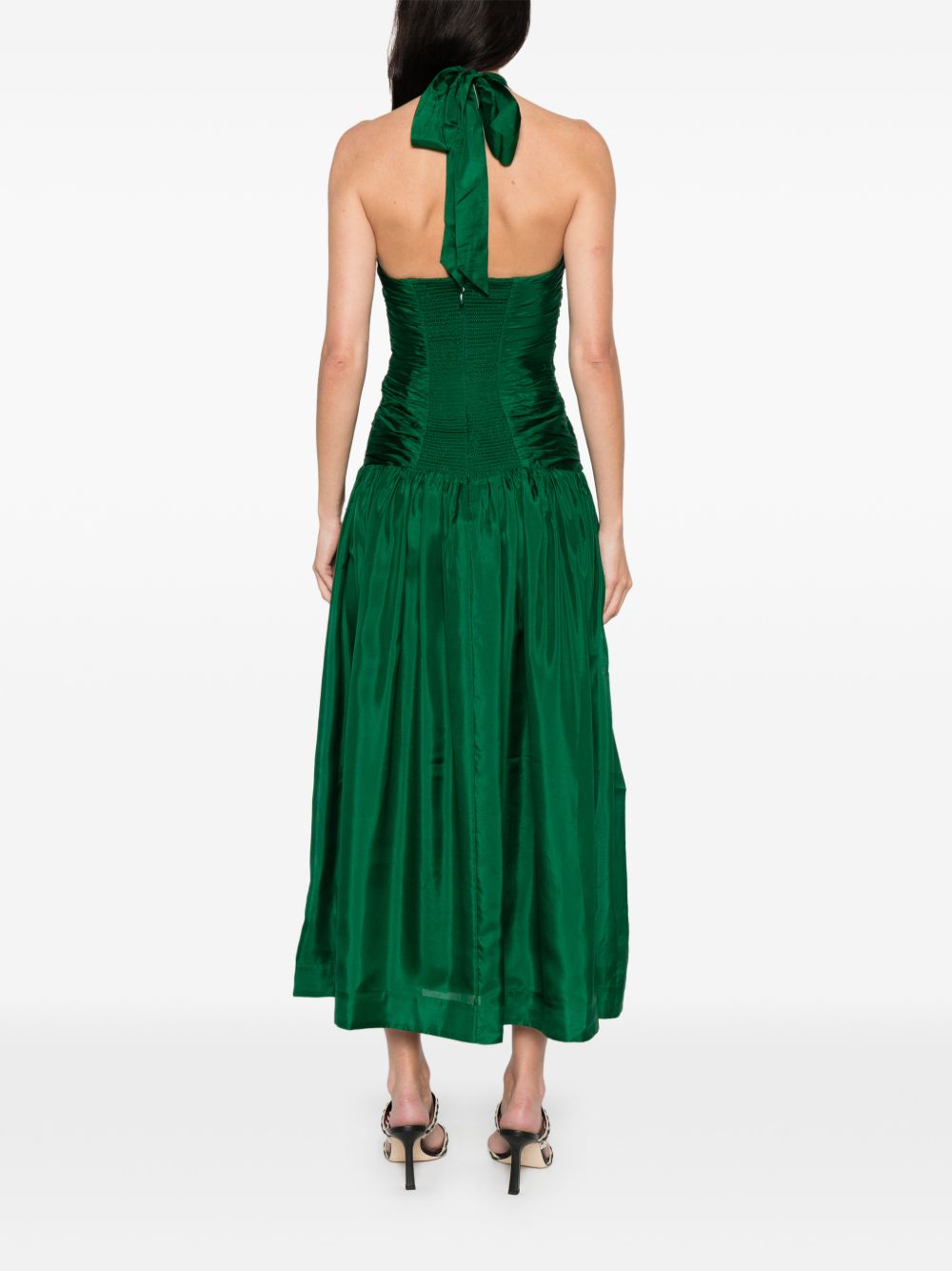 Abito midi con scollo a v e ruches in verde Zimmermann - donna 