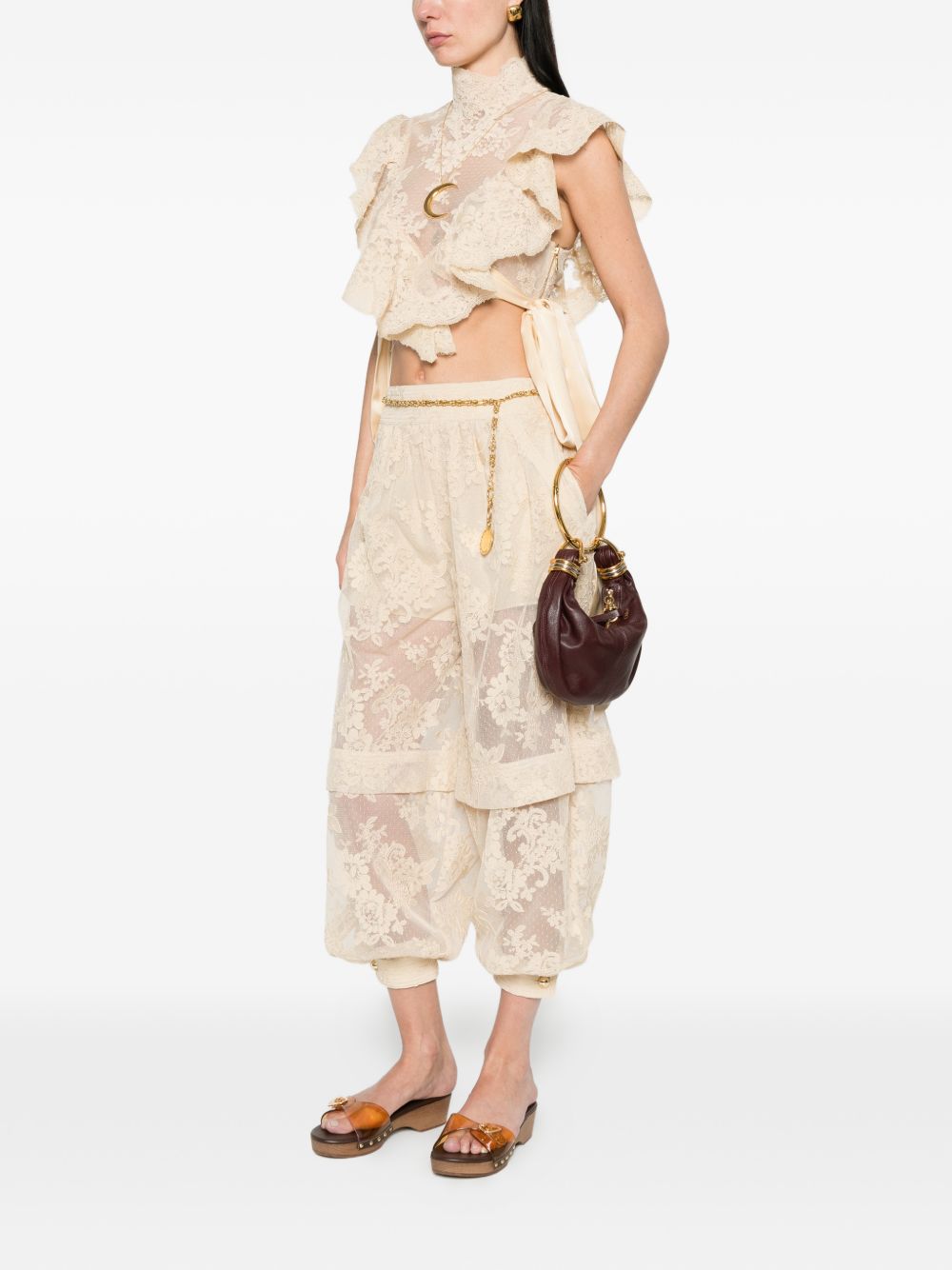 Pantaloni Luna in pizzo a fiori beige Zimmermann - donna 