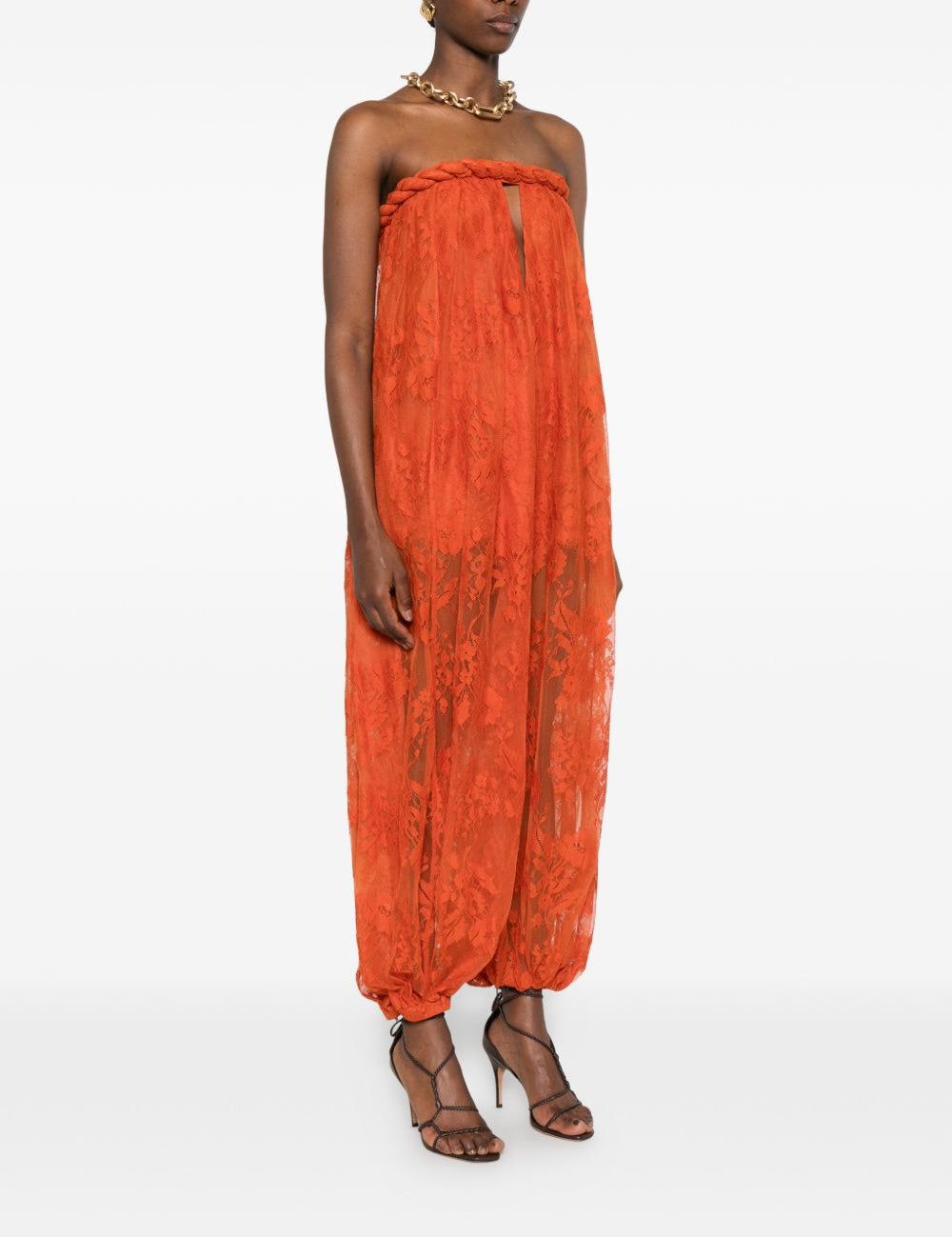 Tuta intera Luna con fiori e pizzo in arancione Zimmermann - donna 