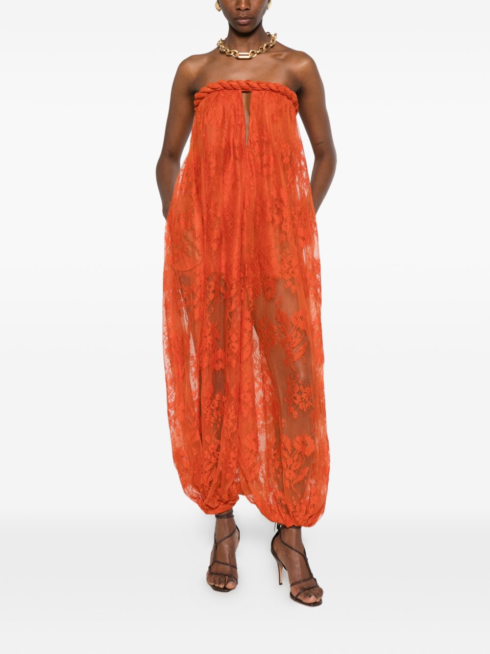 Tuta intera Luna con fiori e pizzo in arancione Zimmermann - donna 