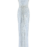 Abito da sera Chrissy con paillettes e cristalli in celeste Jenny packham - donna 