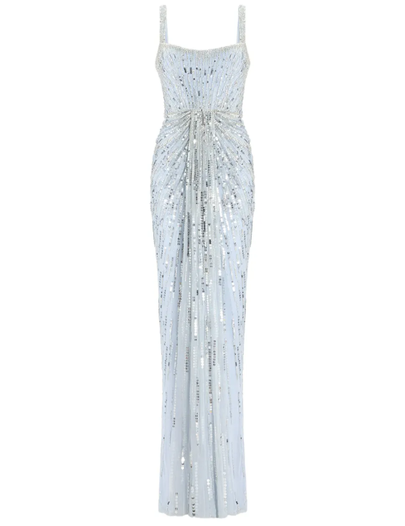 Abito da sera Chrissy con paillettes e cristalli in celeste Jenny packham - donna 