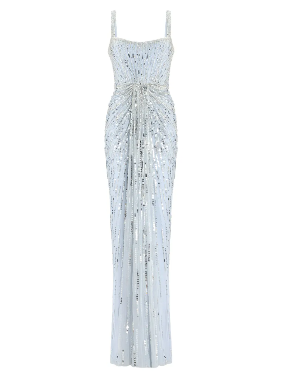 Abito da sera Chrissy con paillettes e cristalli in celeste Jenny packham - donna 