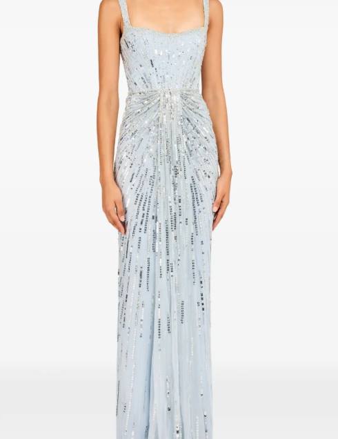 Abito da sera Chrissy con paillettes e cristalli in celeste Jenny packham - donna 