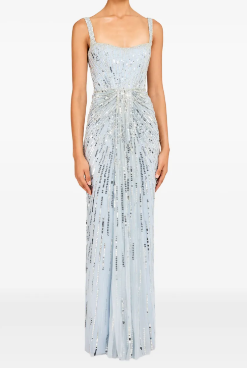Abito da sera Chrissy con paillettes e cristalli in celeste Jenny packham - donna 