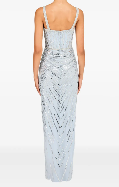 Abito da sera Chrissy con paillettes e cristalli in celeste Jenny packham - donna 