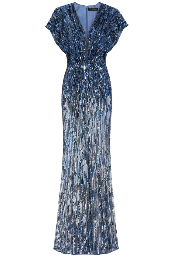 Abito Dusk lungo con paillettes in blu Jenny packham - donna 
