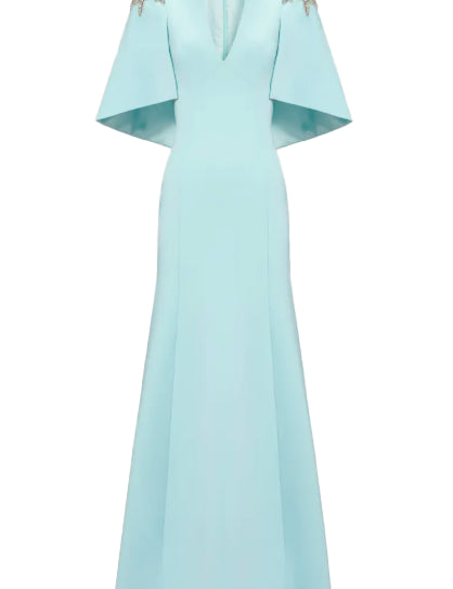 Abito lungo star shower con cristalli in celeste Jenny packham - donna 
