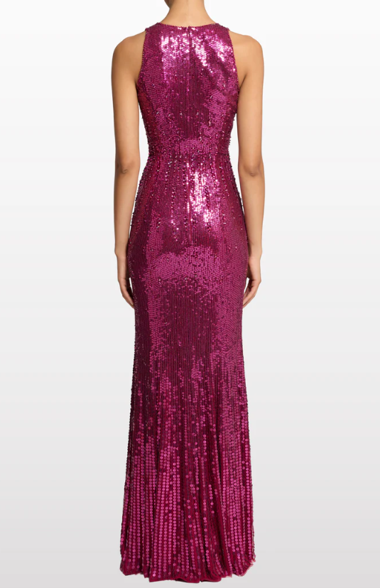 Abito lungo con paillettes black flower in viola Jenny packham - donna 