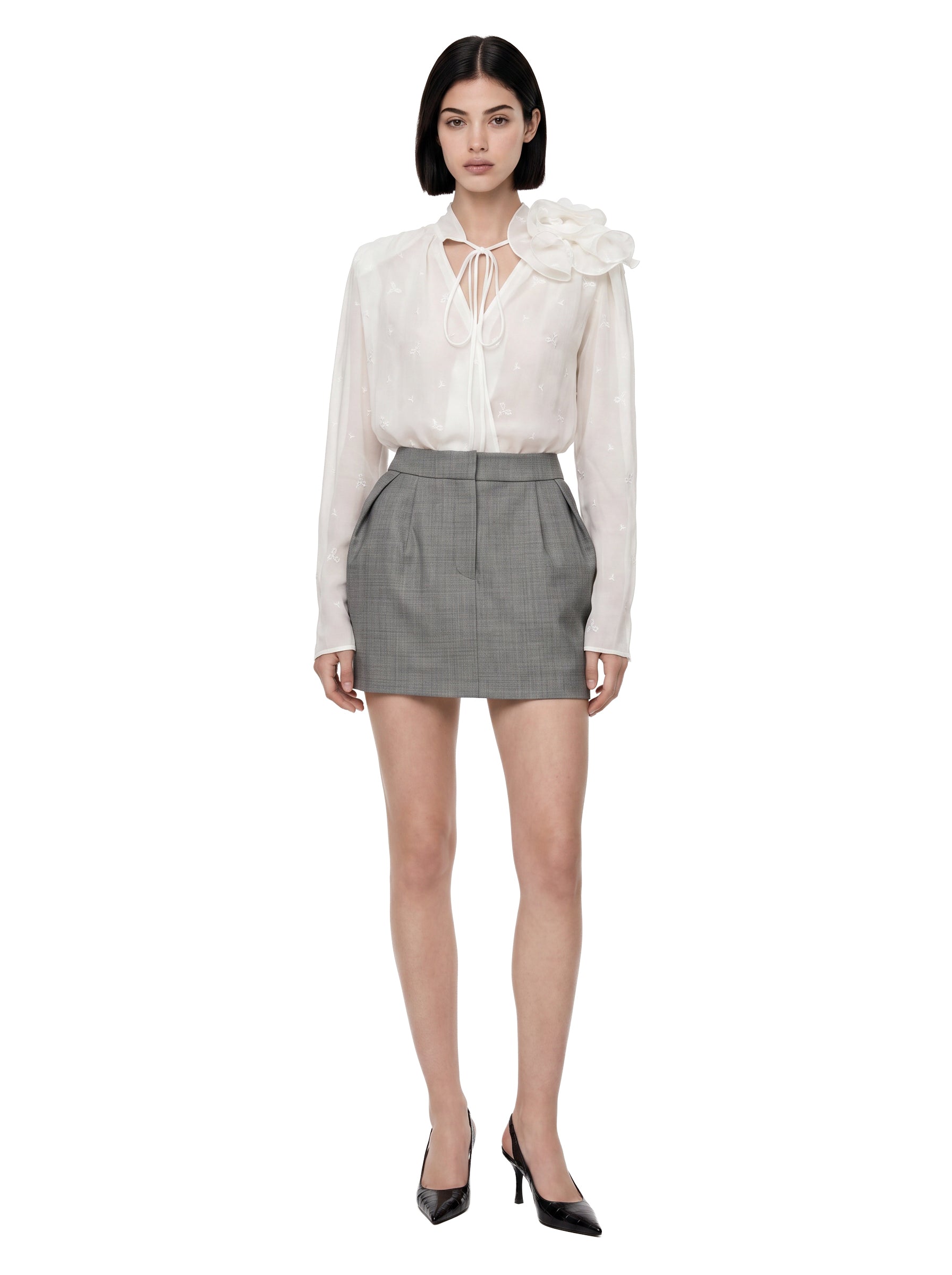 Blusa con volant e dettaglio a fiore in crema  Magda butrym - donna 