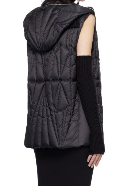 Gilet con cappuccio e design trapuntato geocamo in nero Rick Owens x Moncler - unisex<BR/> 