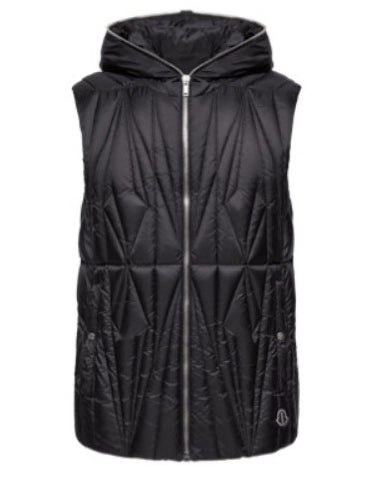 Gilet con cappuccio e design trapuntato geocamo in nero Rick Owens x Moncler - unisex<BR/> 