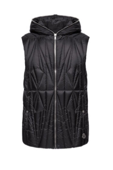 Gilet con cappuccio e design trapuntato geocamo in nero Rick Owens x Moncler - unisex<BR/> 