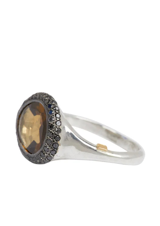 Anello olax con quarzo e diamanti neri Rosamaria - donna 