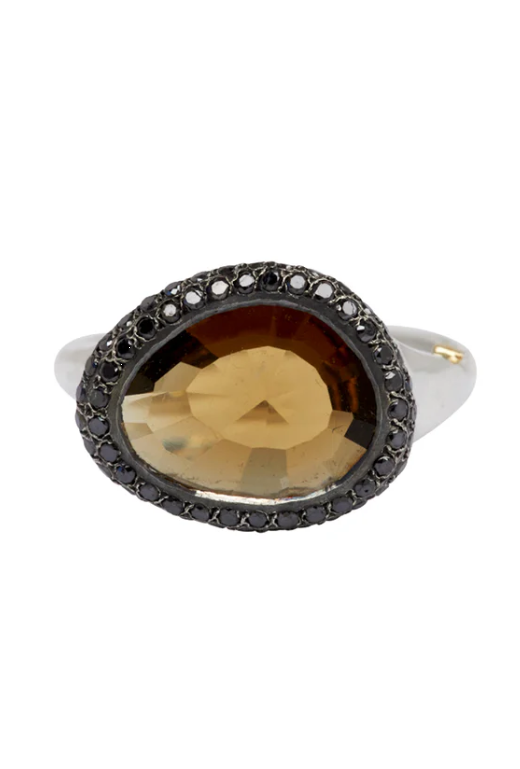 Anello olax con quarzo e diamanti neri Rosamaria - donna 