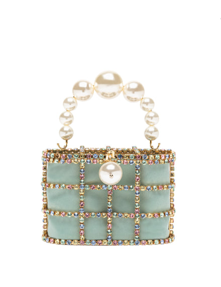 Borsa a mano con cristalli e perle holli in verde Rosantica - donna 