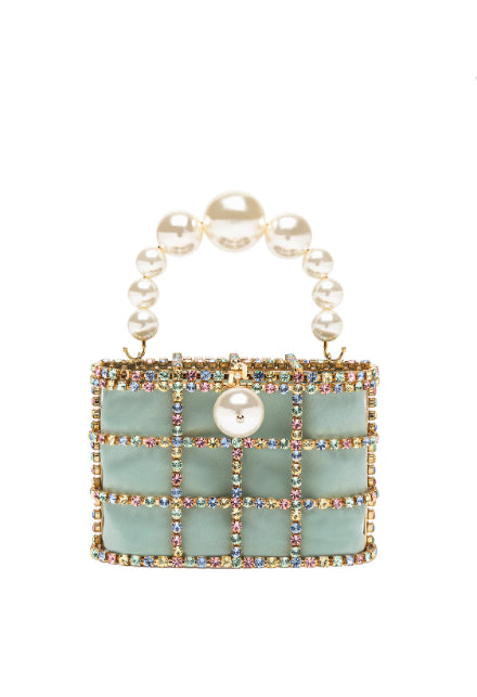 Borsa a mano con cristalli e perle holli in verde Rosantica - donna 