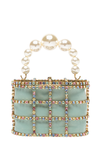 Borsa a mano con cristalli e perle holli in verde Rosantica - donna 