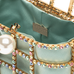 Borsa a mano con cristalli e perle holli in verde Rosantica - donna 