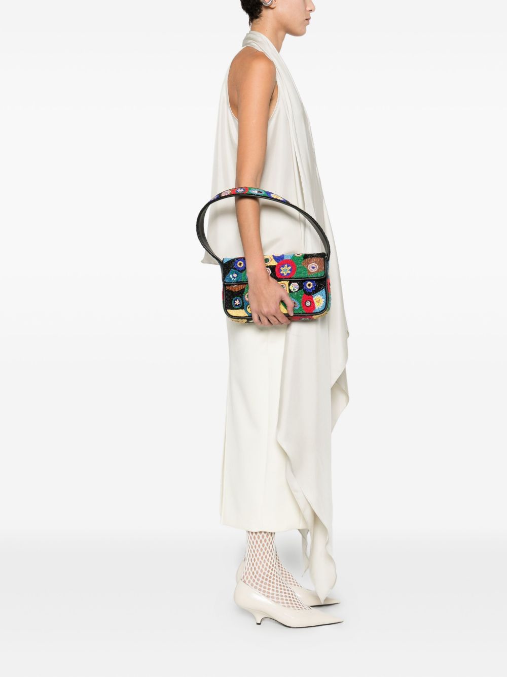 Borsa a spalla con perline in nero Staud - donna 