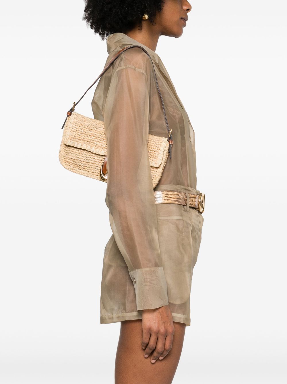 Borsa a spalla harlow rafia in beige Staud - donna 