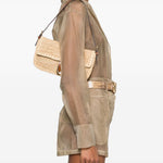 Borsa a spalla harlow rafia in beige Staud - donna 