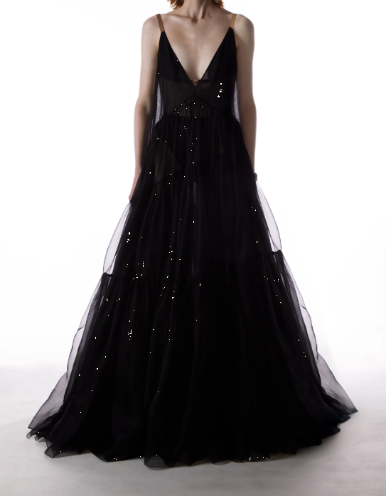Abito maxi con scollo a V in nero Temily - donna 