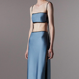 Top satinato crop con spalline in blu Temily - donna 