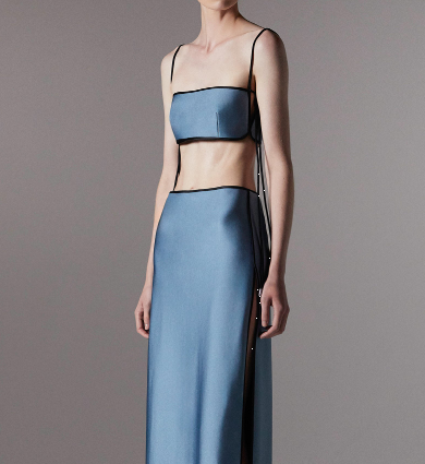 Top satinato crop con spalline in blu Temily - donna 