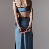 Top satinato crop con spalline in blu Temily - donna 