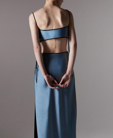 Top satinato crop con spalline in blu Temily - donna 