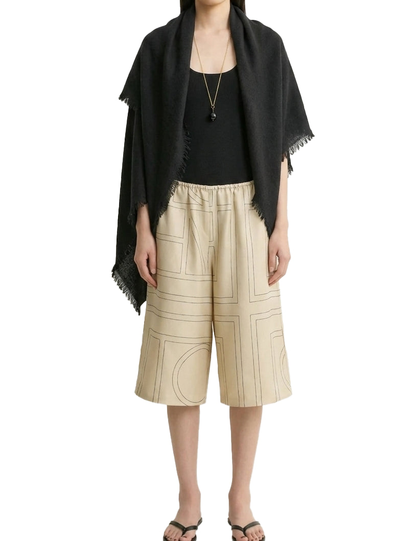 Shorts in seta con motivo monogram in beige 