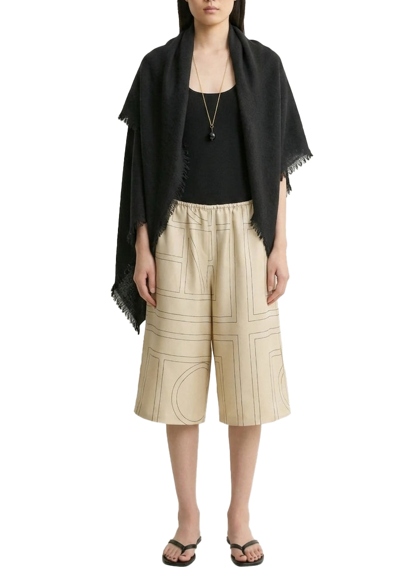 Shorts in seta con motivo monogram in beige 