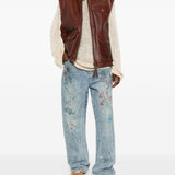Gilet di pelle con tasche in marrone Found - unisex 