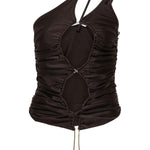 Top asimmetrico con cut-out in marrone - donna 