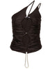Top asimmetrico con cut-out in marrone - donna