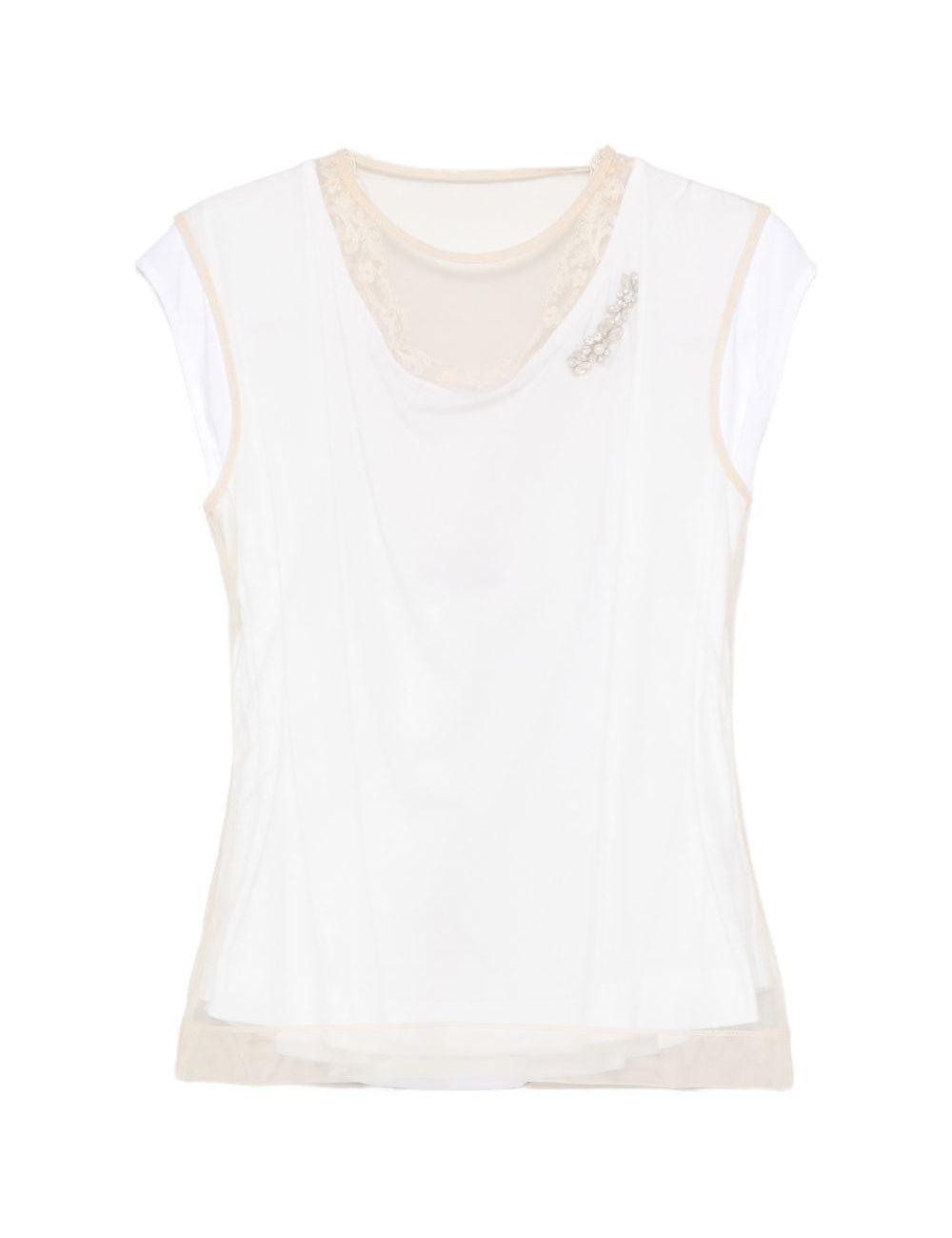 T-shirt a strati in pizzo in bianco e beige Simone rocha - donna 