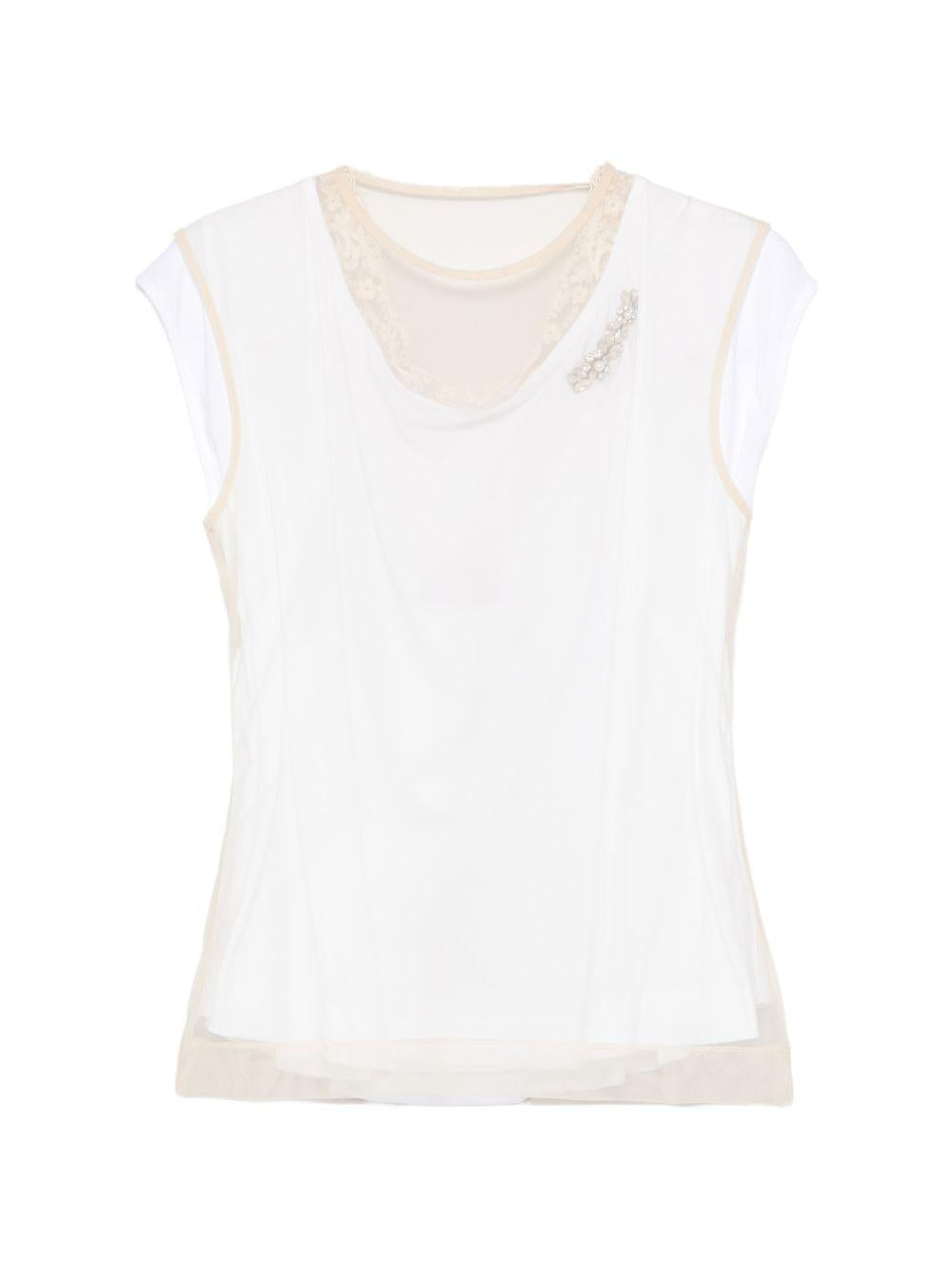 T-shirt a strati in pizzo in bianco e beige Simone rocha - donna 